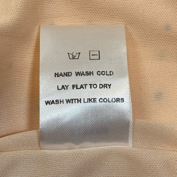 NSR Peach and Black Polka-Dot Dress Sz S Sheer Ruffled V-Neck Elastic Waist - Picture 11 of 11